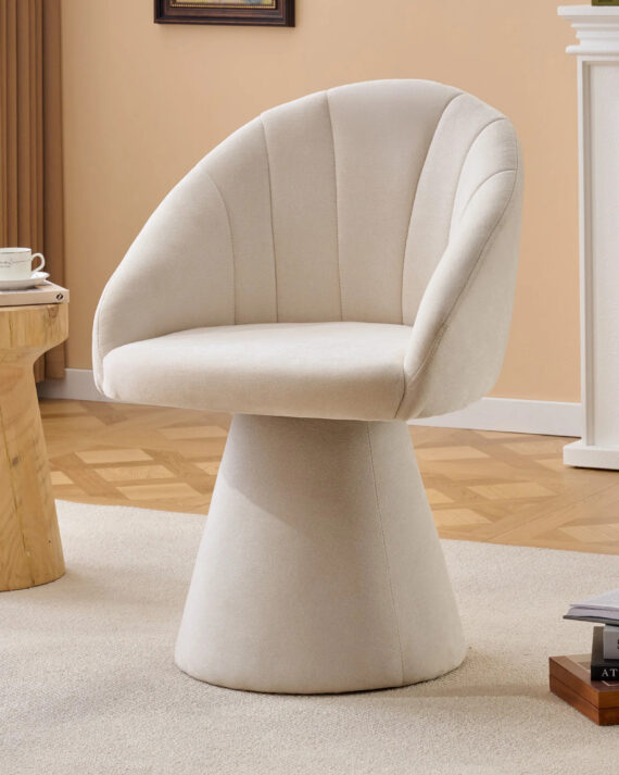 Nacka snurrstol i beige chenille med 360 graders rotation och rund rygg