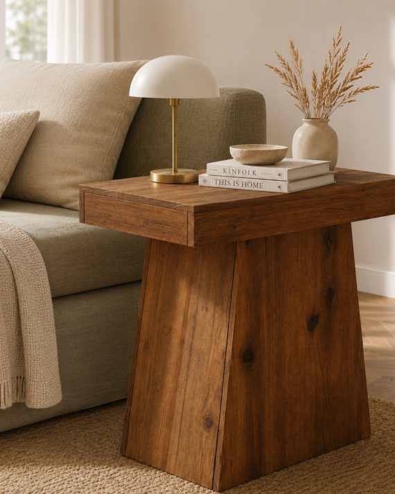 Halden Solid Wood Side Table – Rustic Accent Table