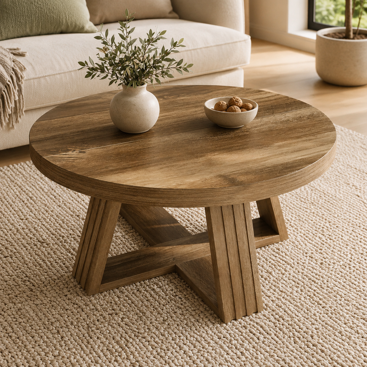 Karvia Round Coffee Table – Scandinavian Wood Grain Coffee Table - Bild 2