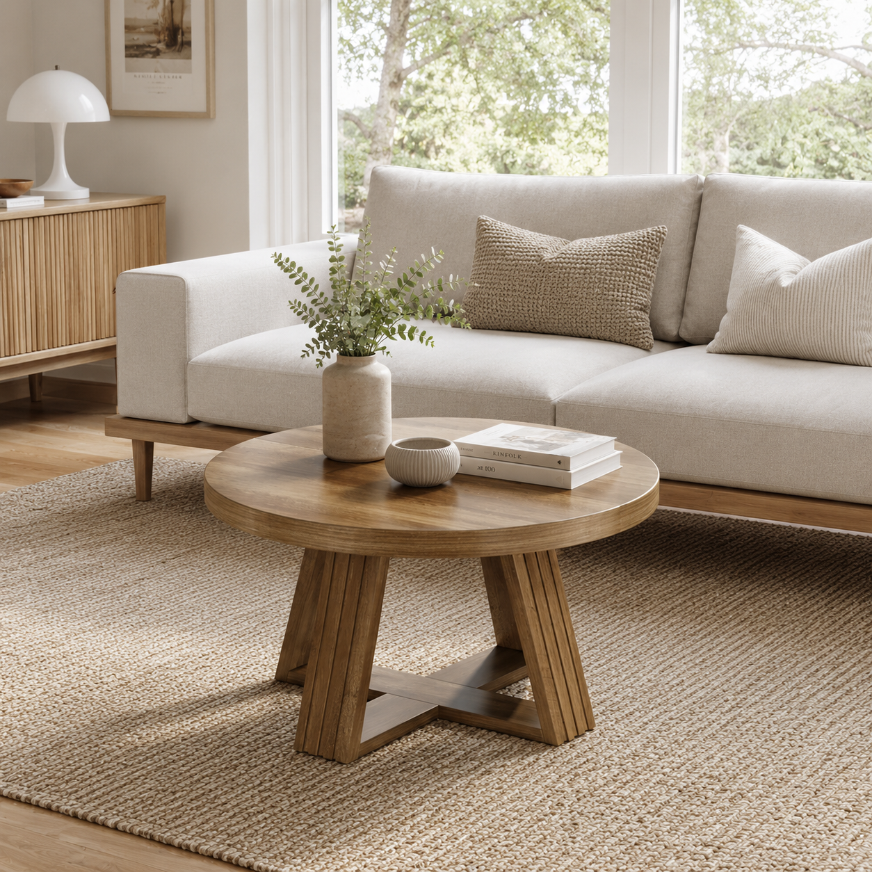 Karvia Round Coffee Table – Scandinavian Wood Grain Coffee Table - Bild 3