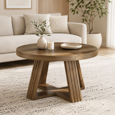 Karvia Round Coffee Table – Scandinavian Wood Grain Coffee Table