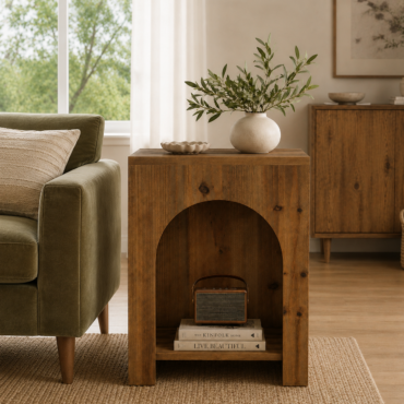 Rauma Side Table – Wood End Table with 2-Tier Storage