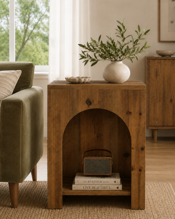 Rauma Side Table – Wood End Table with 2-Tier Storage