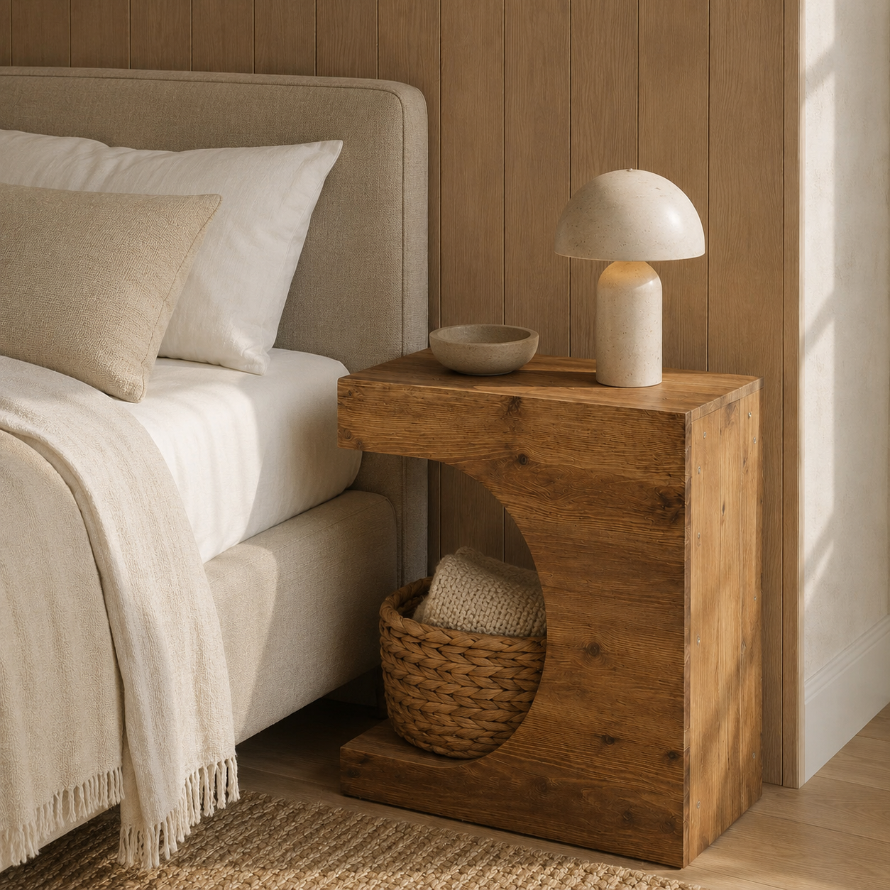Viborg Solid Wood Side Table – C-Shaped End Table with Storage Shelf - Bild 3