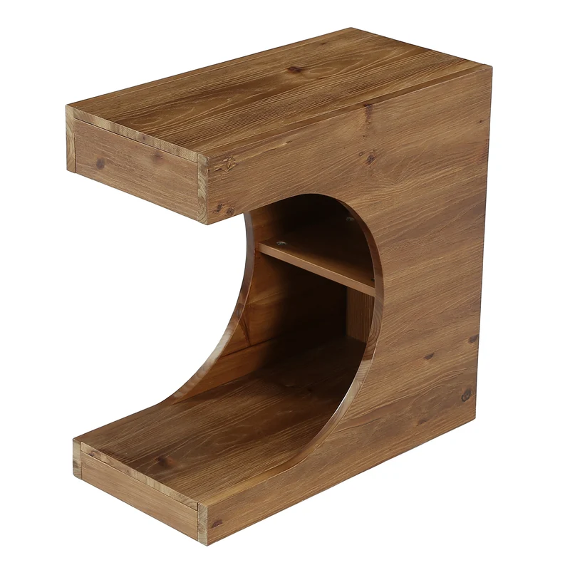 Viborg Solid Wood Side Table – C-Shaped End Table with Storage Shelf - Bild 5