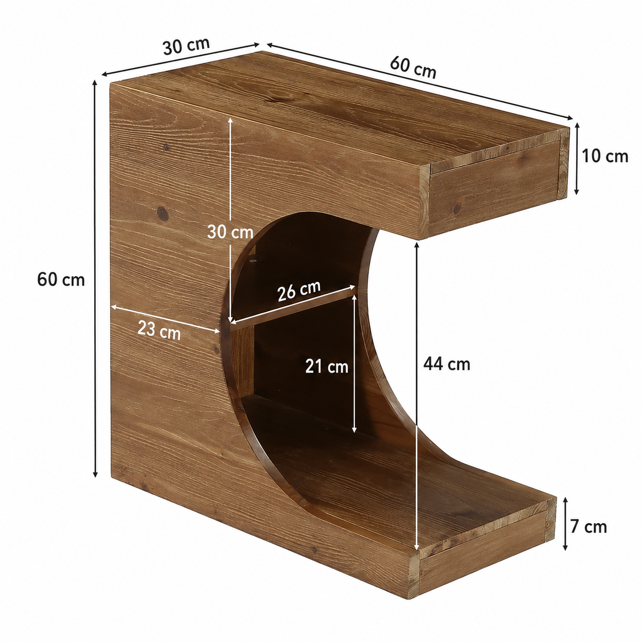 Viborg Solid Wood Side Table – C-Shaped End Table with Storage Shelf - Bild 6