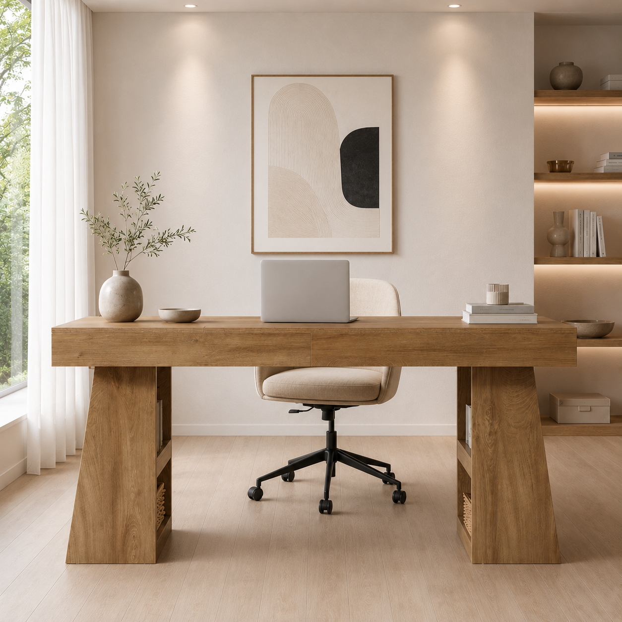 Lund Executive Desk – Farmhouse Office Desk with Drawer & Storage Shelves - Bild 4