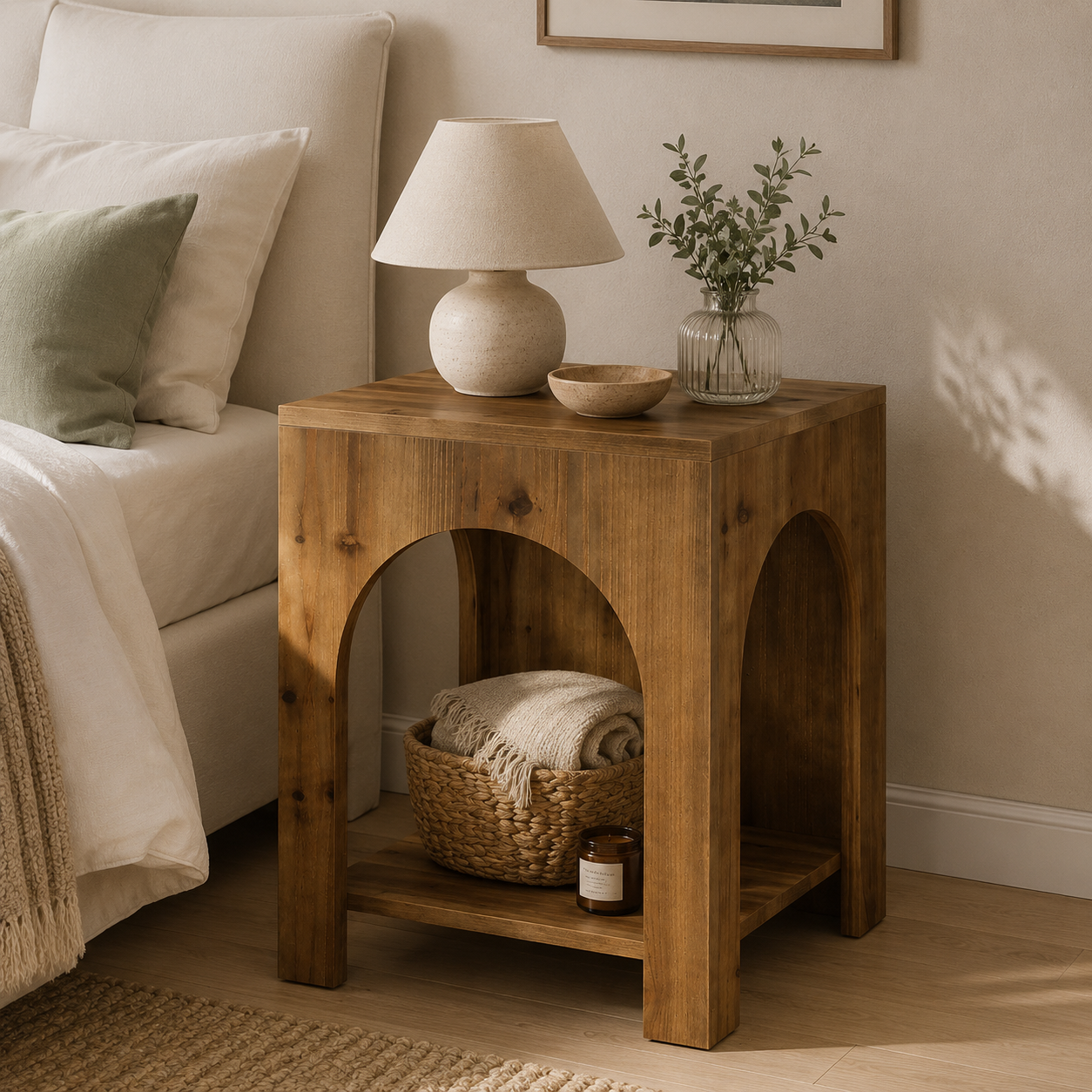 Rauma Side Table – Wood End Table with 2-Tier Storage - Bild 3