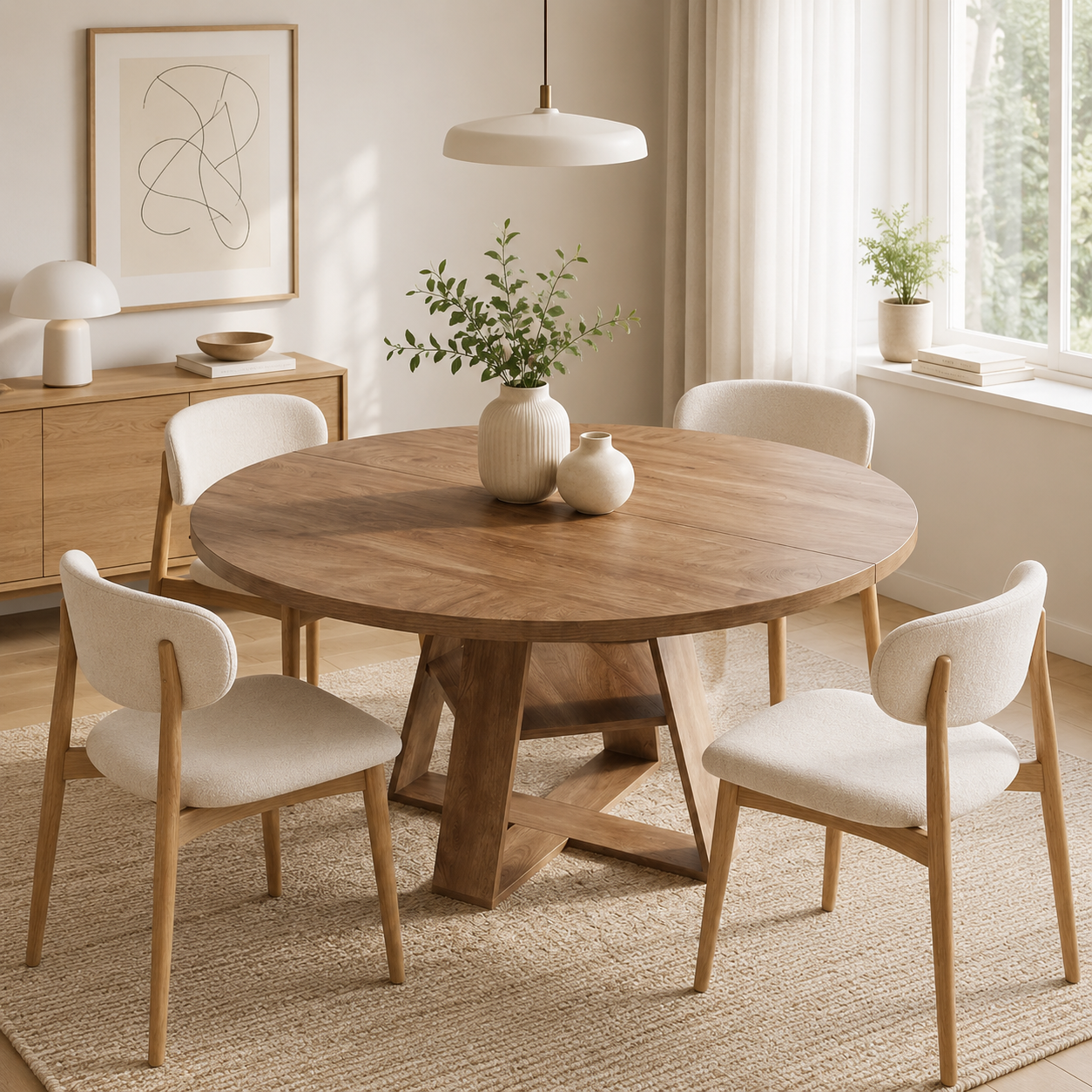 Falun Round Dining Table – Scandinavian Dining Table with Storage Shelf - Bild 3