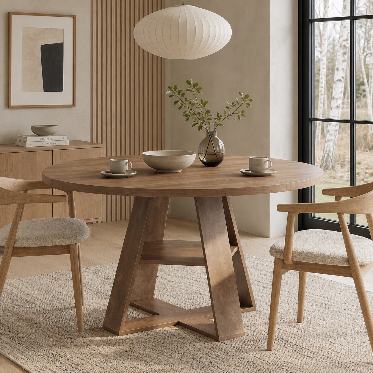 Falun Round Dining Table – Scandinavian Dining Table with Storage Shelf - Bild 2