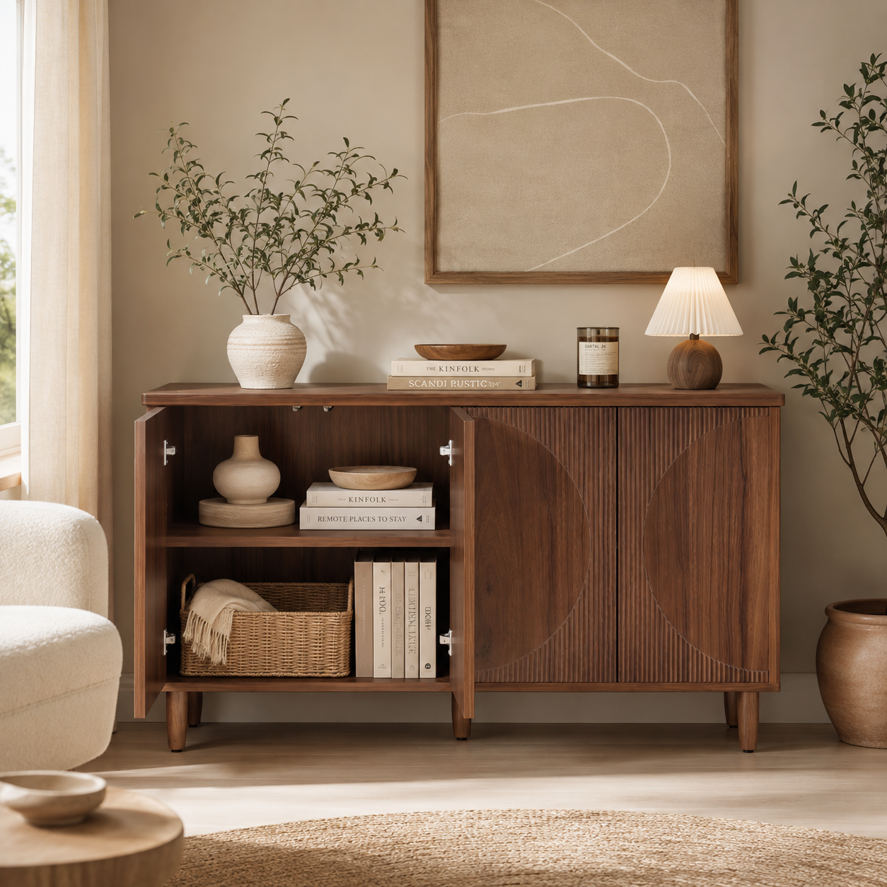 Roros Sideboard – Scandinavian Storage Cabinet with 4-Tier Shelving - Bild 3